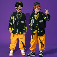 kid kpop hip hop clothing print shirt top sleeveless jacket streetwear tactical cargo pants for girl boy dance costume clothes