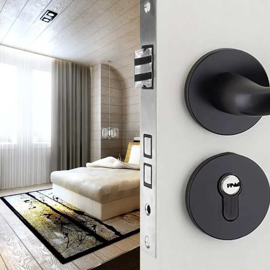 Дверная ручка замок черный пространство Алюминий Внутренняя дверь спальни