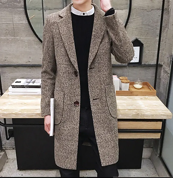 Autumn And Winter Men's Slim Woolen Coat Korean Long Section Fashion Woolen Coat