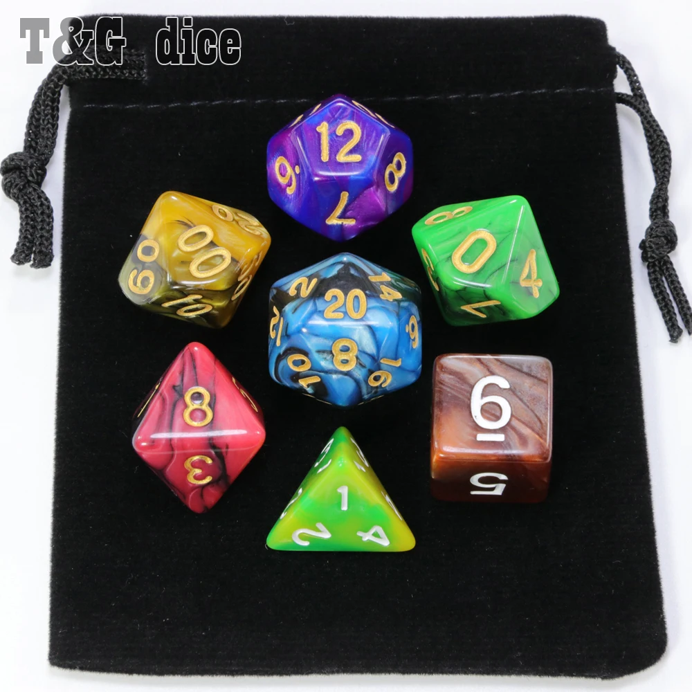 7 шт. игральные кости с сумкой красивого цвета DnD d4 d6 d8 d10 d % d12 d20 многогранная