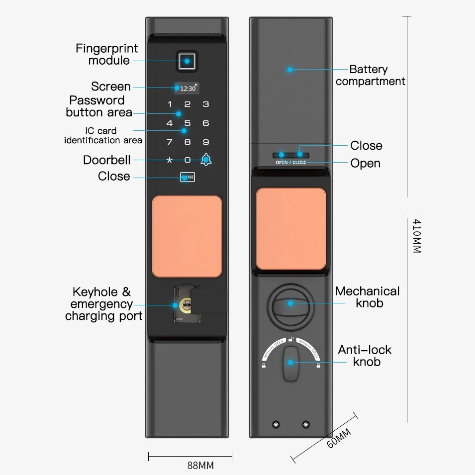 Obawa Intelligent Electronic Lock Biometric Fingerprint Door Safe Mortise Verification With digital code/key/IC card | Безопасность и