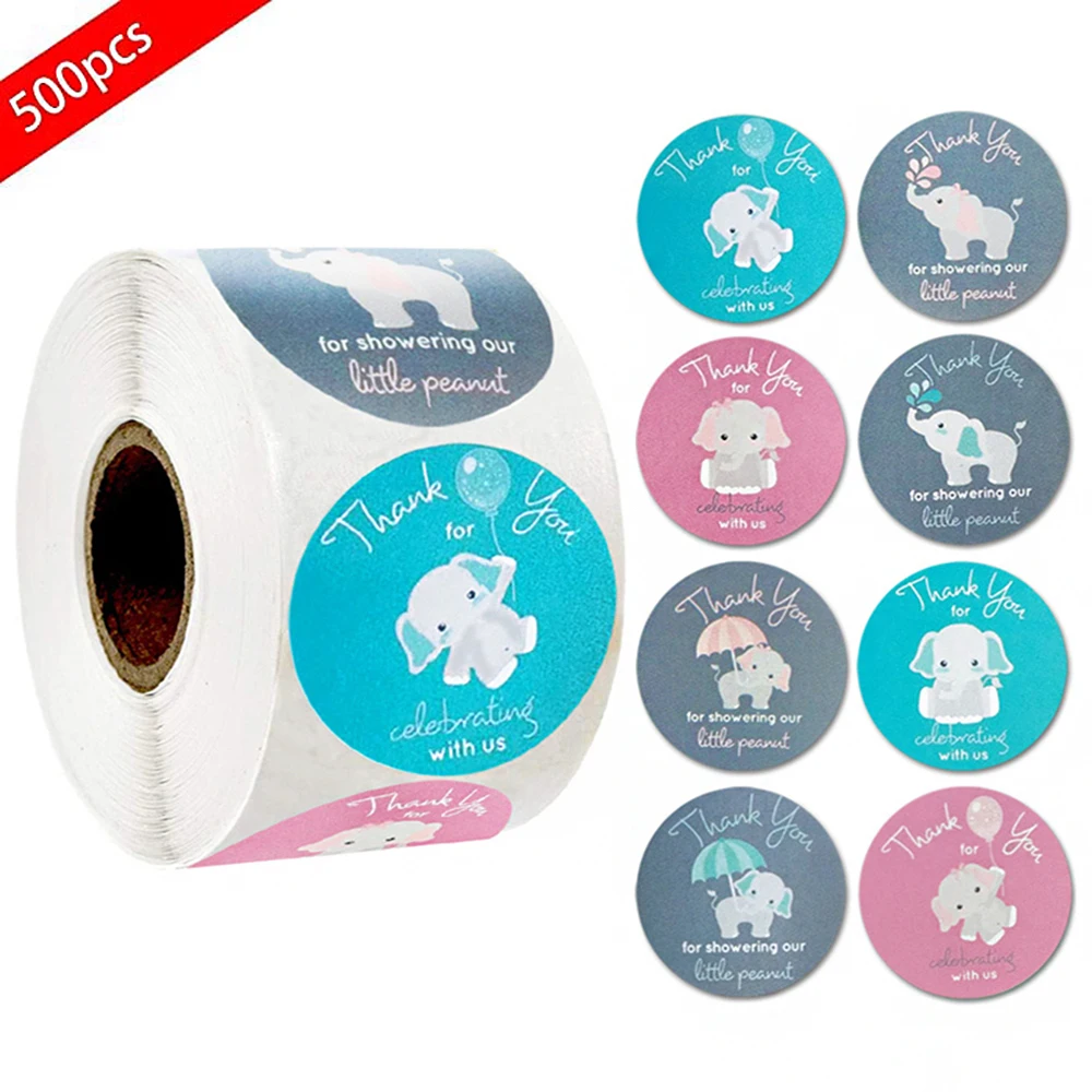 

500Pcs Thank You Stickers Cute Baby Elephant Pattern 1Inch Gift Packaging Stickers Birthday Party Decoration Atmosphere Stickers