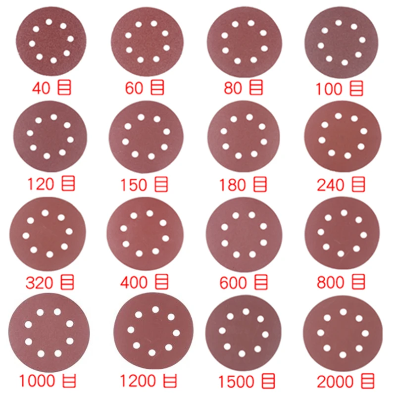 

100pcs 40-2000 grit 125mm Round Flocking Sand Paper Hole 5 Inch Disc Sander Machine Angle Grinder Wood Polishing Sanding Paper
