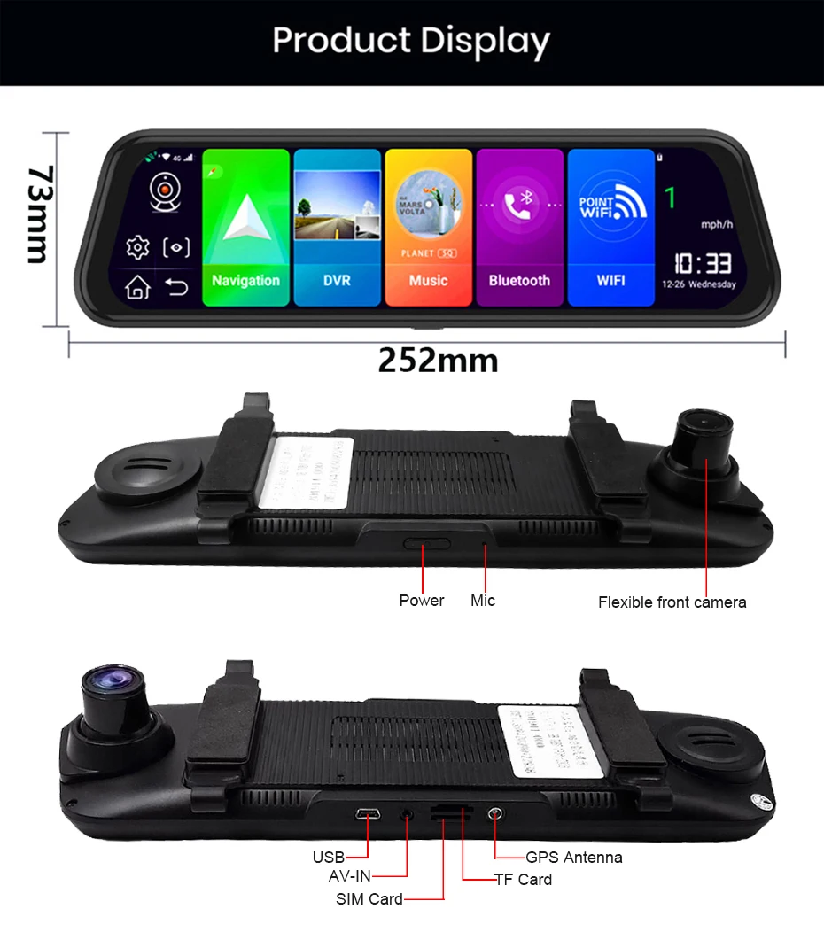QUIDUX 4G ADAS Автомобильный видеорегистратор Камера 1" Android 8,1 поток медиа зеркало заднего вида FHD 1080P WiFi gps видеорегистратор Регистратор Видео Регистратор