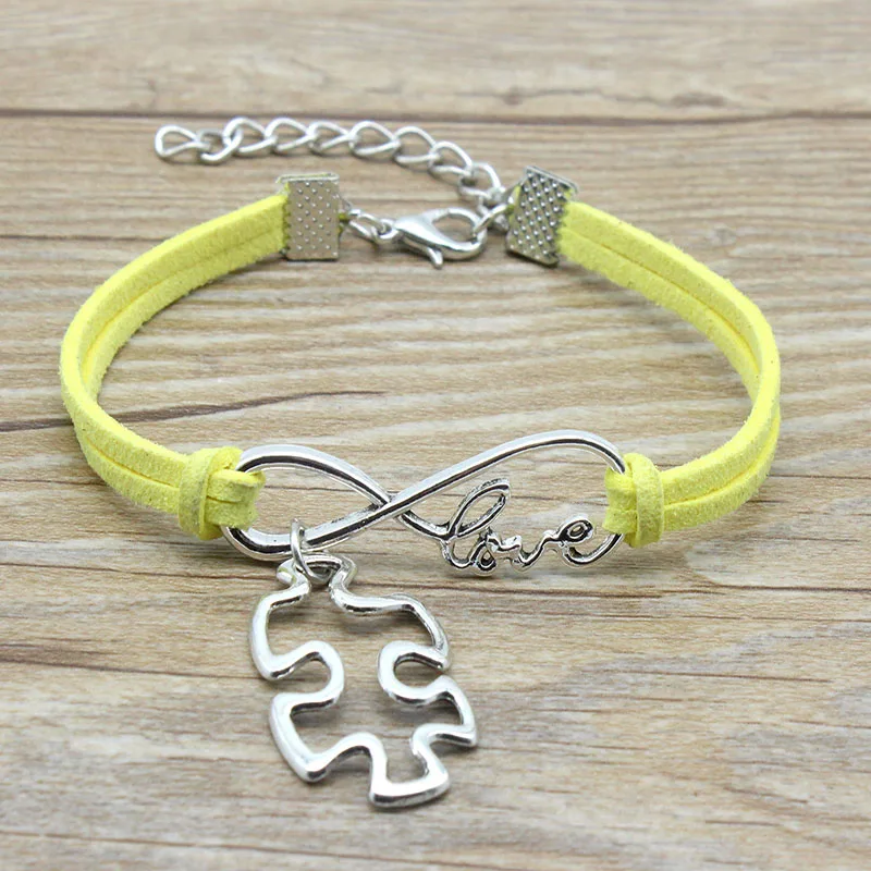 

Silver Plated Infinity Love Autism Awareness Charms Jigsaw Puzzle Piece Suede Bracelets for Women Men Autism Symbol Jewelry
