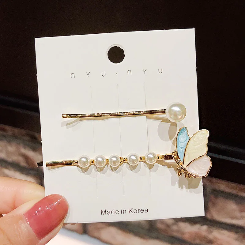 Заколки для волос 2 шт./компл. красивые заколки с жемчужинами и бабочками модные