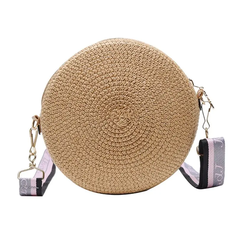 

50LD Women Fashion Round Shoulder Bag Ladies Straw Weave Summer Crossbody Tote