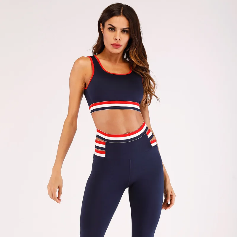

Two-Piece Yoga Suit Crop Tops Vest Leggings Splicing Women Wicking Push Up Running Suit Gym Outdoor Ladies Sportswear New 2021