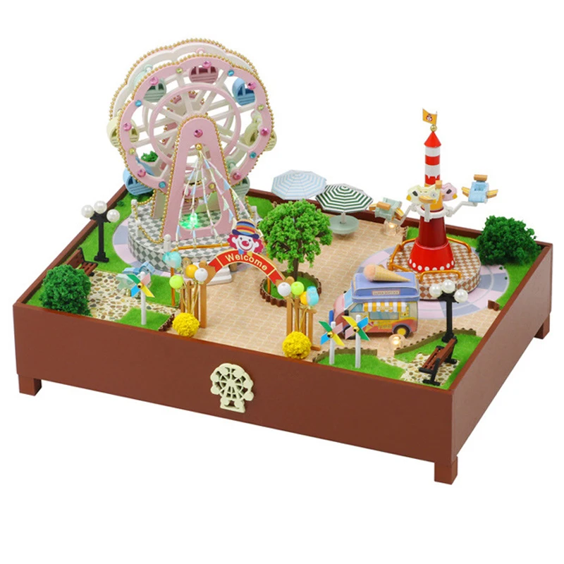 

DIY Wooden Doll House Kit Amusement Park Music Box Miniature Ferris Wheel With Furniture Dollhouse Toys for Children Xmas Gifts