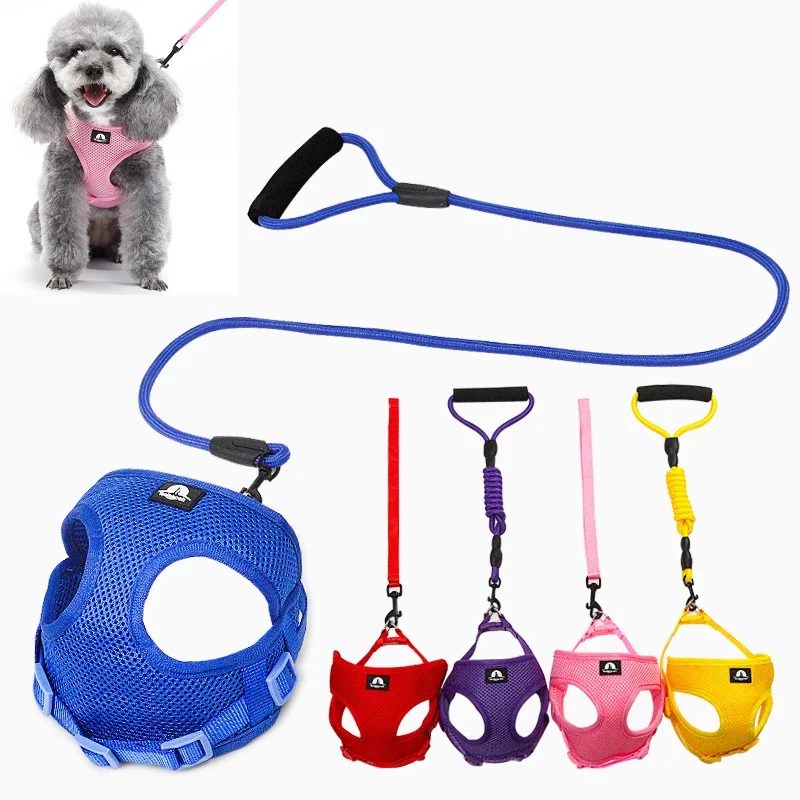 

Solid Color Cotton Dog Leash And Harness Set Pet Supplies Cat Small Medium Dog Harnesses Leashes Schnauzer Teddy Chihuahua Perro