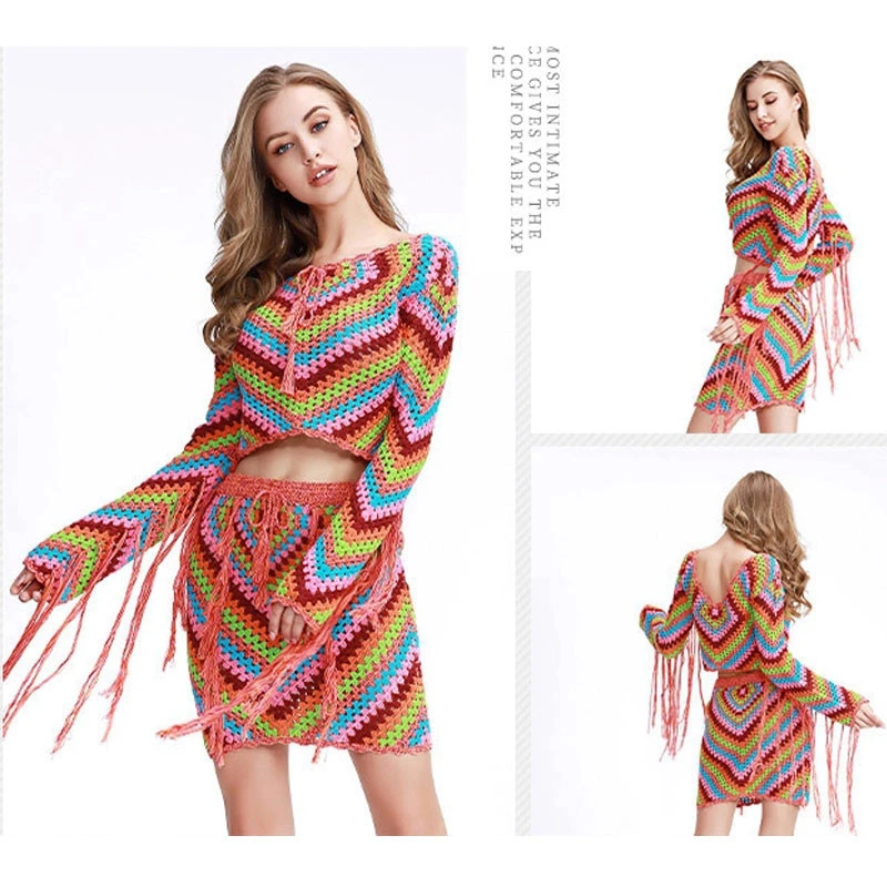 Комплект пляжной накидки из 2 предметов вязаная крючком пляжная одежда с