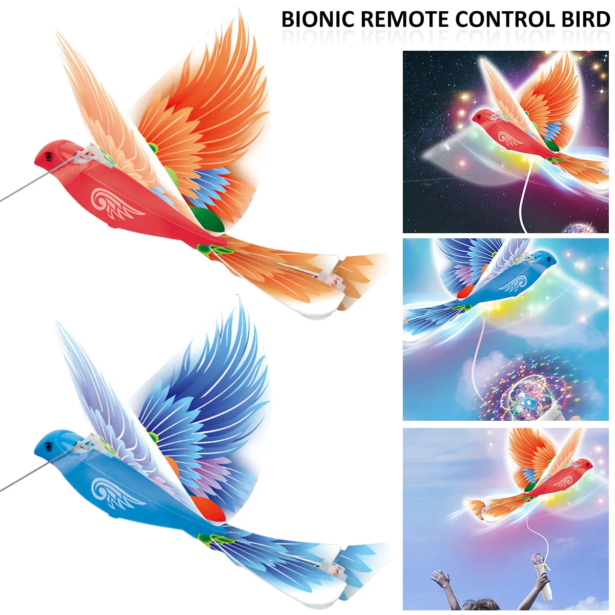 

Летающая птица с ручкой управления проводом, игрушка для электронной птицы, работающая от батарейки, летающая птица, Дрон с красочными огня...