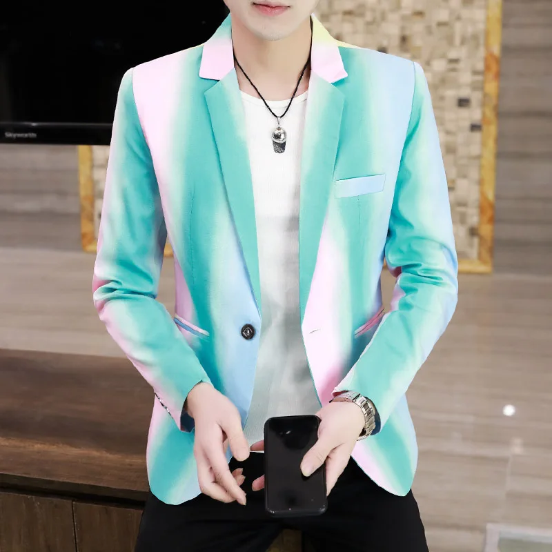 

HOO 2021 Men's New Gradient Printed blazer Youth Casual British Slim Fit blazers