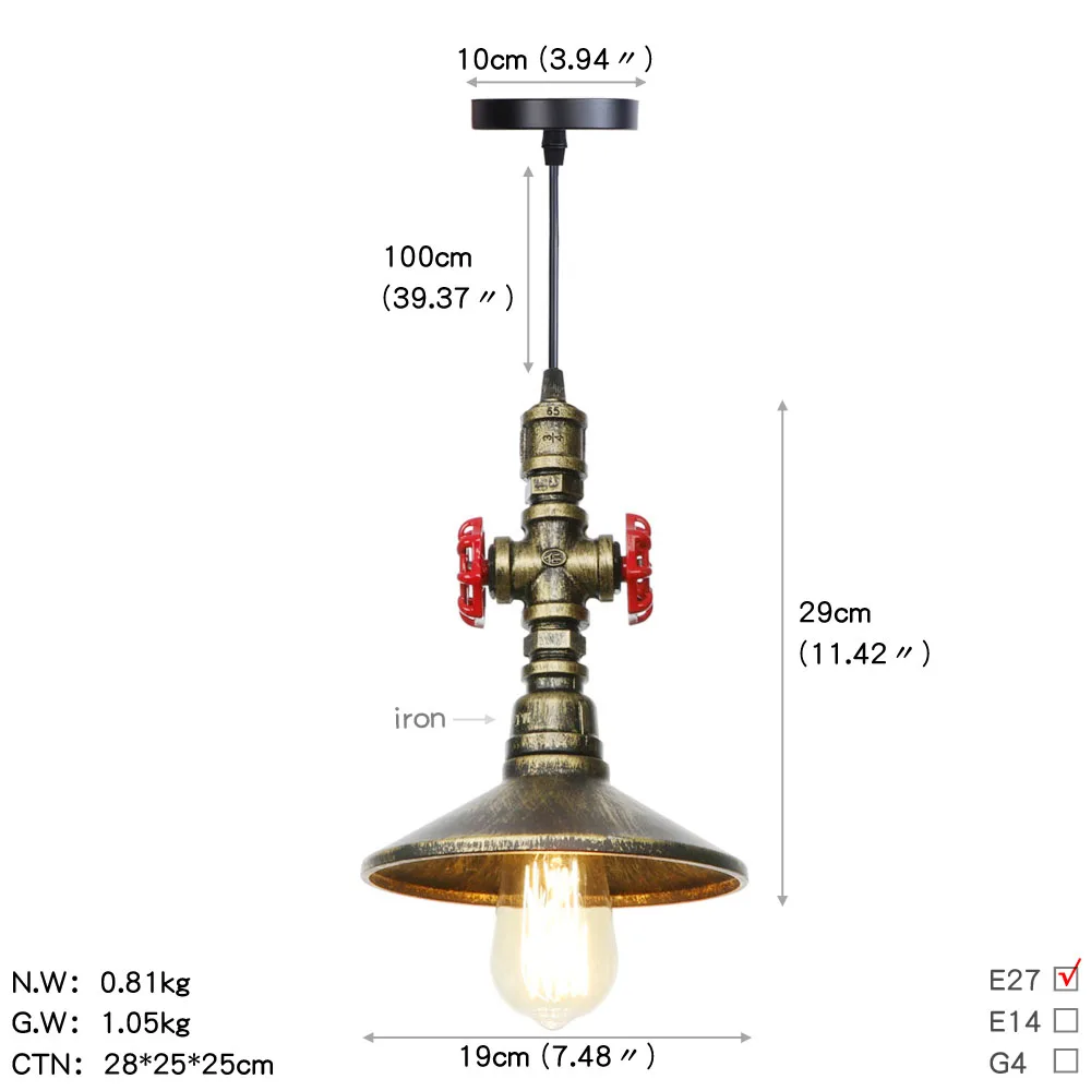 Новинка 2019 ретро подвесной светильник в стиле индастриал железный с водяной