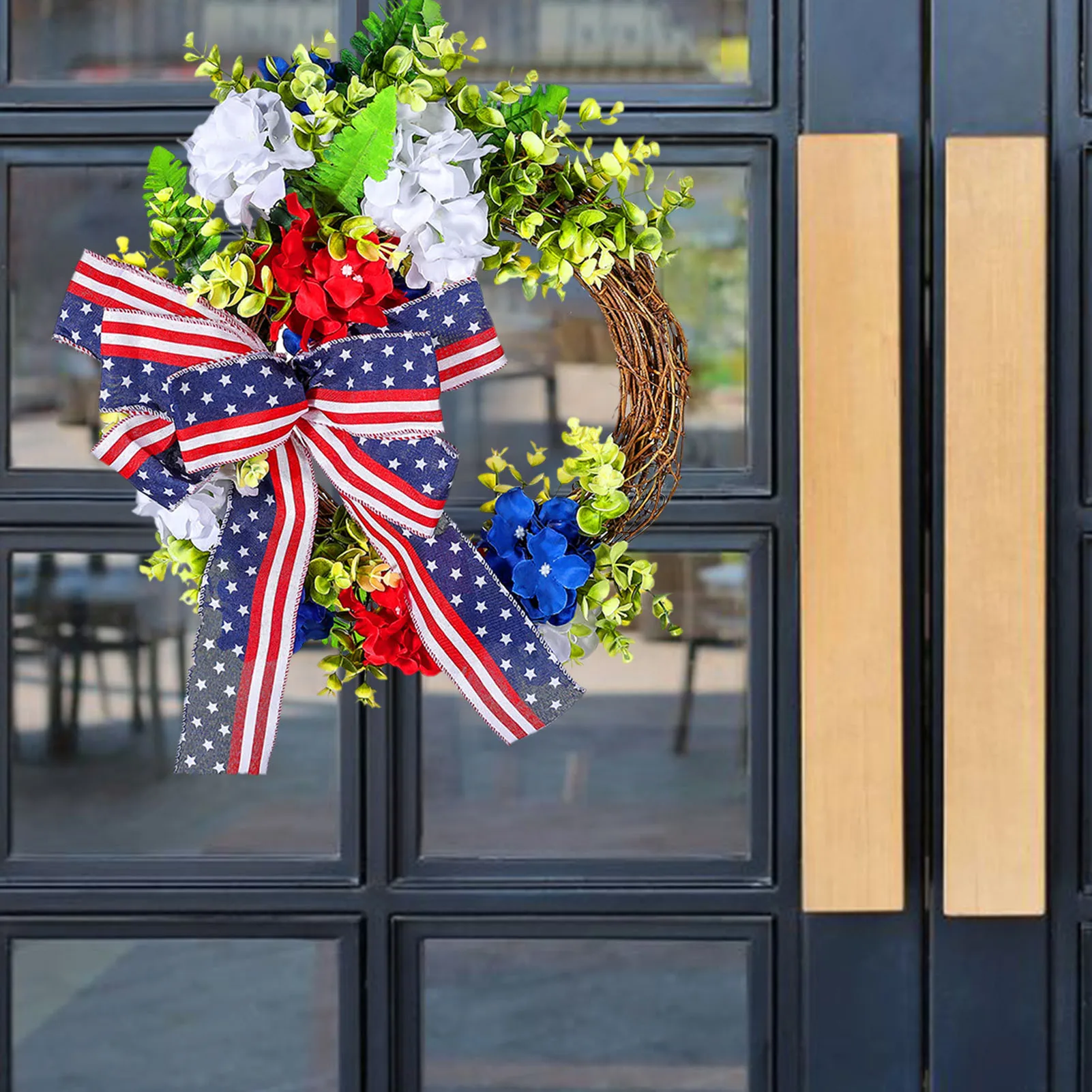 

American Flag Wreath National Flag Design Artificial Garland Wreath Hanging Decor Front Door Wreath Holiday Wedding Decoration
