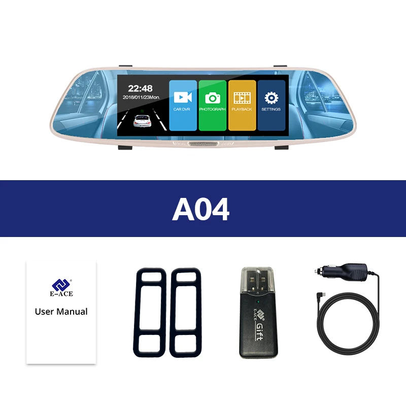 E-ACE Автомобильная dvr камера FHD 1080P 7,0 дюймов сенсорный зеркальный видеорегистратор двойной объектив с камерой заднего вида авто регистратор видеорегистратор