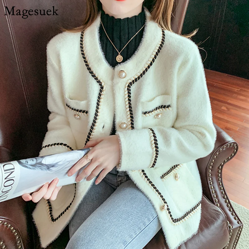 Осенне-зимний новый ретро-кашемировый свитер из норки пальто модная черная