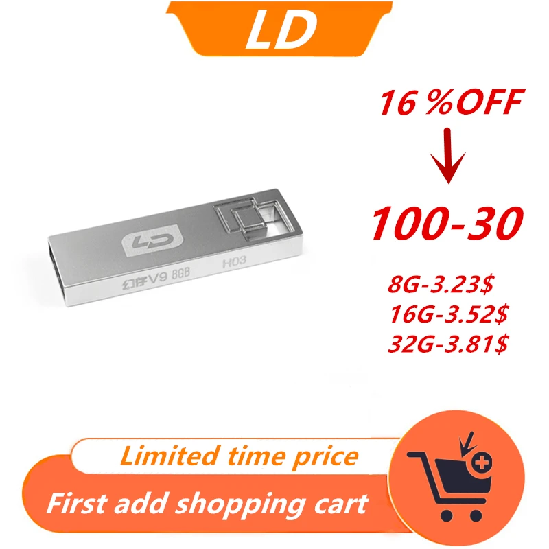 LD V9 USB флеш-накопитель 32 ГБ флеш-накопитель высокоскоростная USB карта памяти 16 ГБ 8 ГБ Пылезащитная и Ударопрочная ручка-накопитель для смартфона