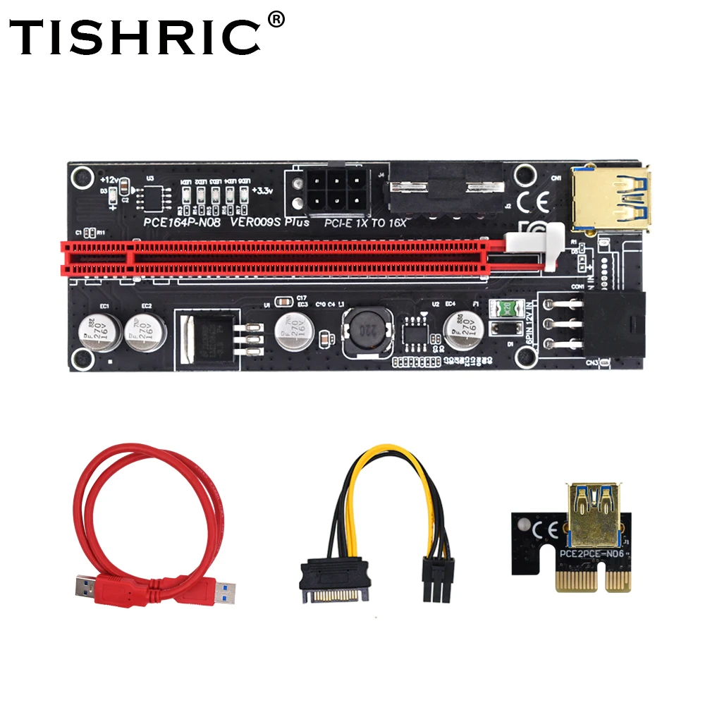 

10Pcs TISHRIC 6LED VER009S Pcie PCI-E Riser Card Ver 009S Plus USB 3.0 SATA 15Pin to 6pin Extender Adapter For BTC Mining Miner