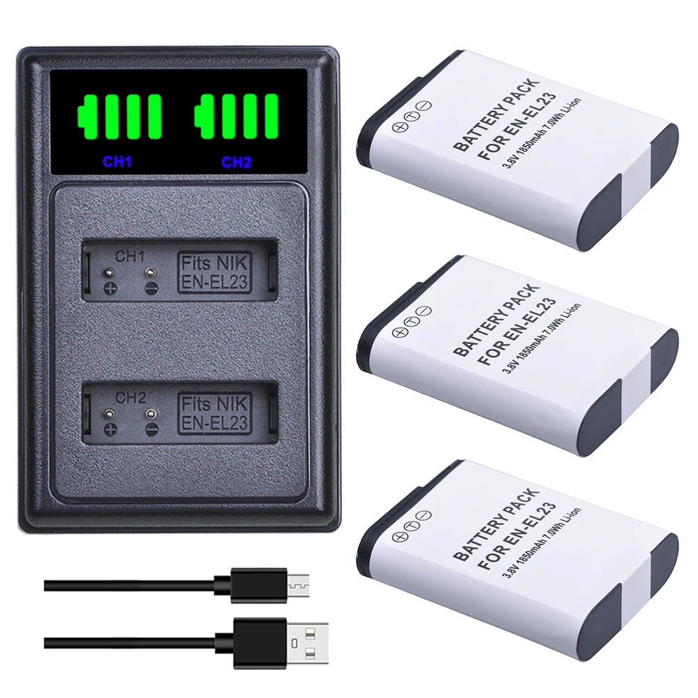 EN EL23 ENEL23 аккумулятор + двойное зарядное устройство USB со светодиодной подсветкой