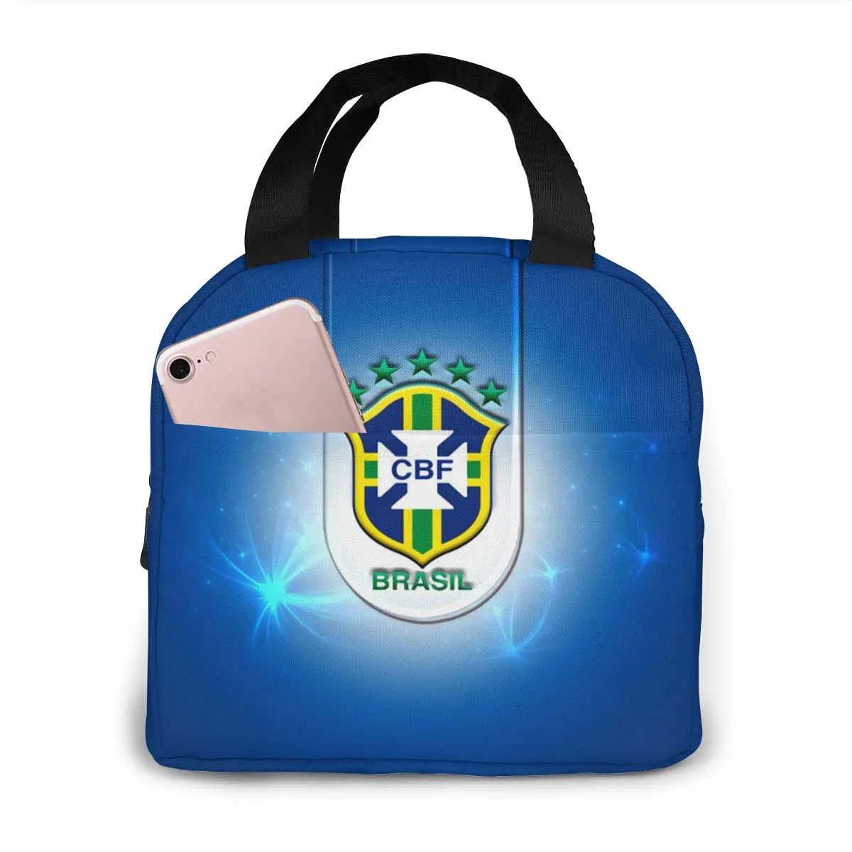 

Brazil Football Team Fashion Portable Insulated Canvas Lunch Bag Thermal Food Picnic Lunch Bags for Women Kids Men