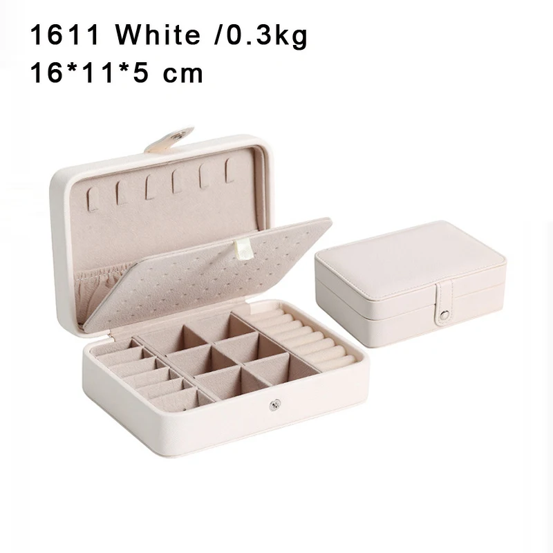 

1813 Pink 3 Layers Small Travel Jewelry Storage Box Girl Portable PU Leather Earrings Ring Necklace Jewellery Case Organizer