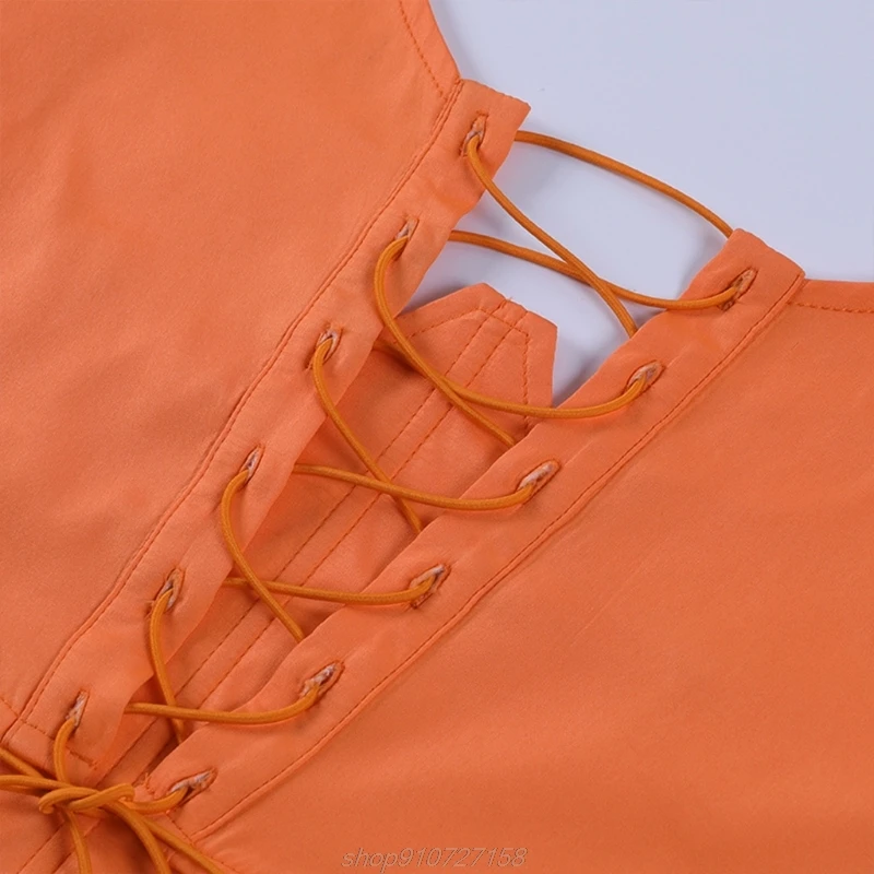 

Orange Sexy Corset Top Summer Patchwork Slim Bustier Lace Up Backless Suspenders with Hasp for Womens M17 21 Dropshipping