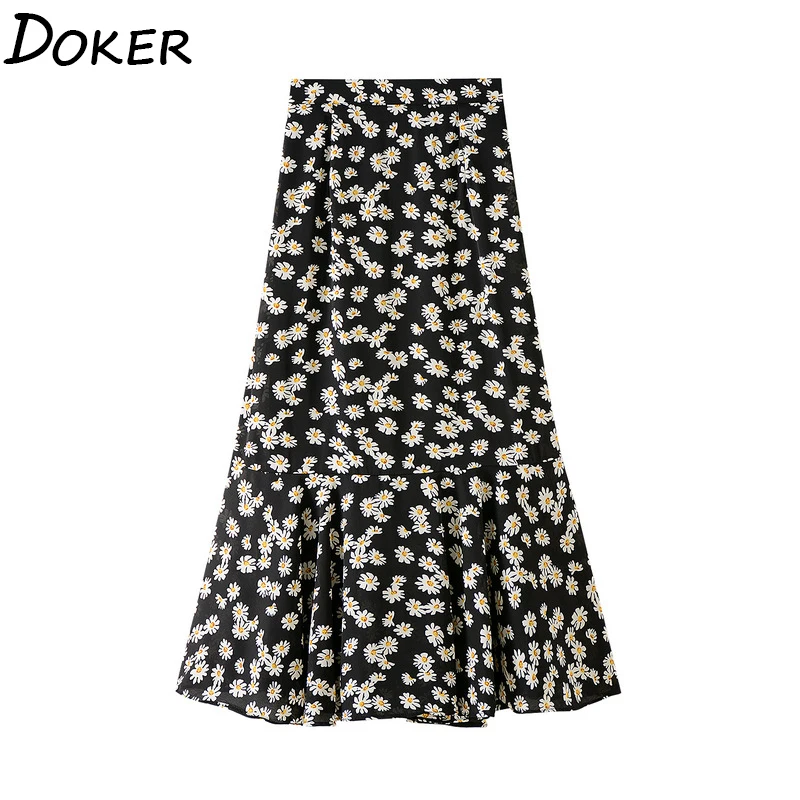 Женская винтажная юбка с высокой талией шифоновая длинная цветочным принтом в