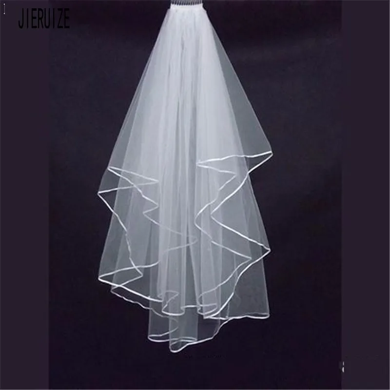 

JIERUIZE Simple Short Tulle Bridal Veils Two Layer With Comb Bride Wedding Veil for Marriage Wedding Accessories