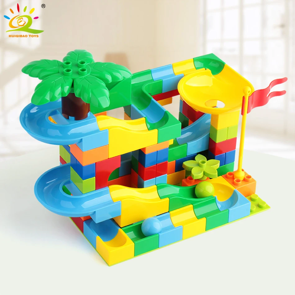 HUIQIBAO 114 шт. джунглей мрамора гоночная гонка строительные блоки Duploed лабиринт шар