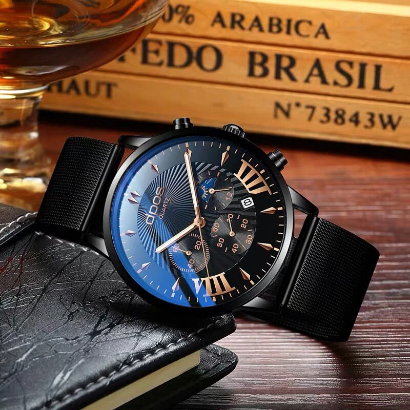 Мужские кварцевые часы минималистичные водонепроницаемые наручные с кожаным