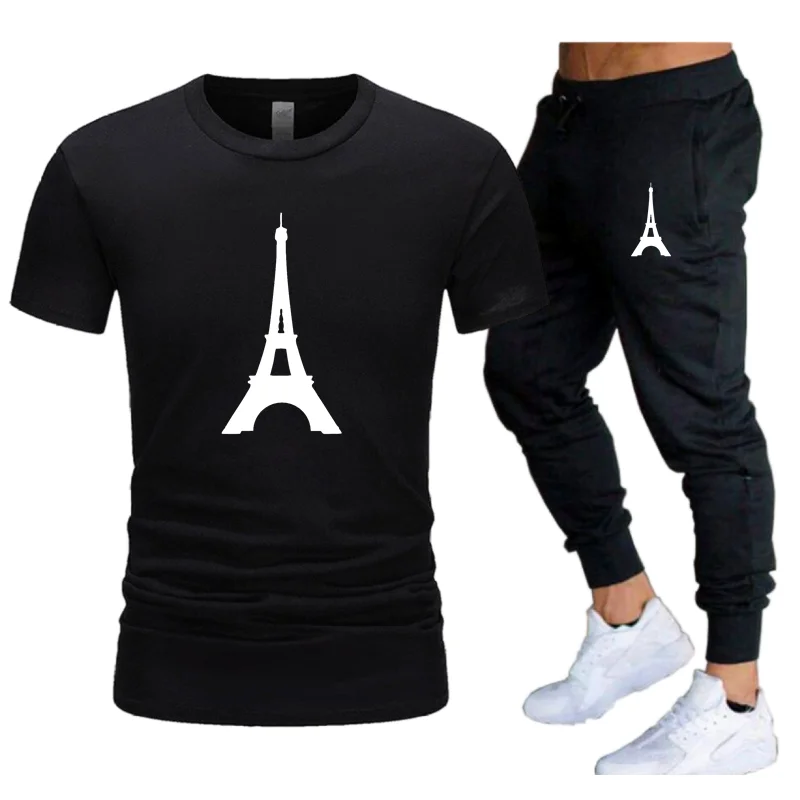 

Костюм мужской повседневный с коротким рукавом, футболка с коротким рукавом и брюки, модная брендовая одежда, комплект из 2 предметов, лето