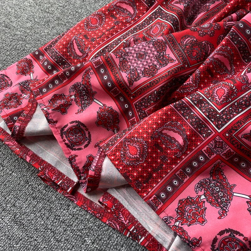 

ZOSOL Retro National Style Printed Holiday Dress Women's Summer 2020 New Hollow Lace Stitching Loose Dress