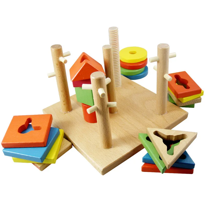 Деревянный многоцветный конструктор геометрической формы набор для сборки
