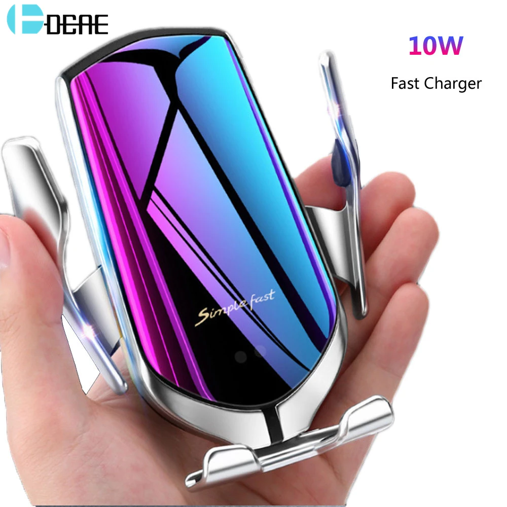 

Automatic Clamping Wireless Car Charger Mount Infrared Sensor QI 10W Fast Charging Holder For iPhone 12 11 XS 8 Samsung S20 S10