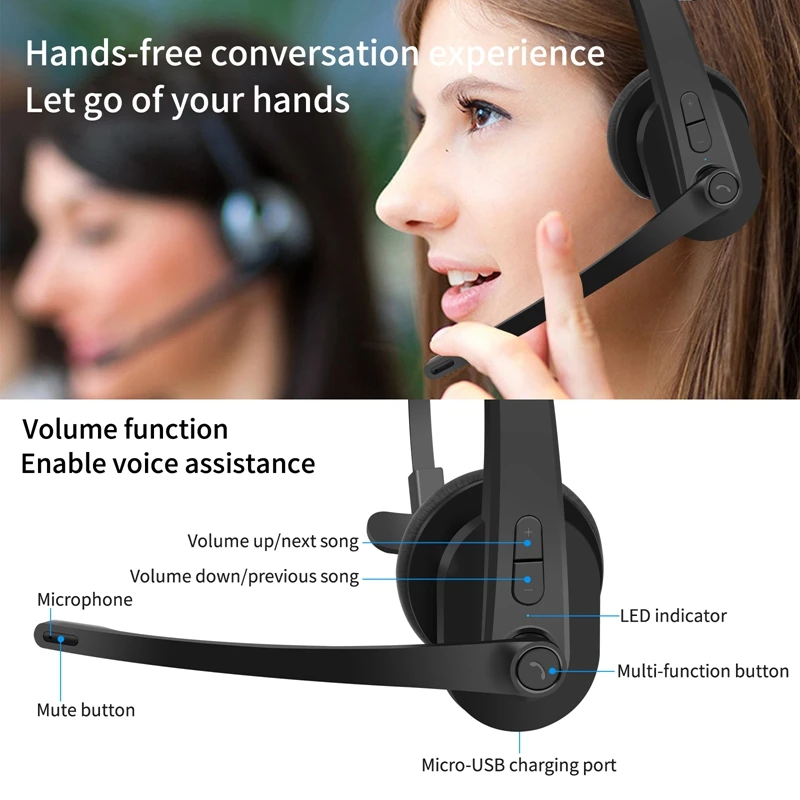 

Call Center Bluetooth Headphones with Microphone M99 Wireless Headphone Noise Canceling Headset for Home, Office