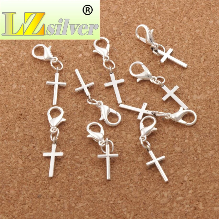 Cylindrical Cross Charm Beads Clasp European Lobster Trigger Clip On 8x30.1mm 150PCS Zinc Alloy Small C429