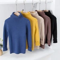 pure color autumn winter boy girl kids thickplus velvet knitted bottoming turtleneck shirts solid high collar pullover sweater