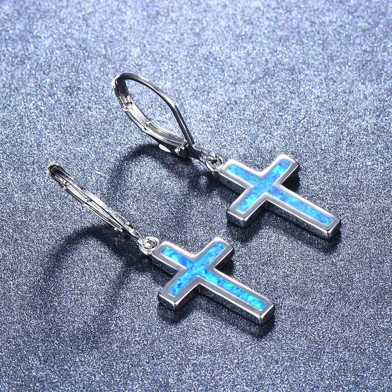 

Fashion Women Fire Opal Cross Pendant Earrings Party Jewelry Accessories Pendant Earrings Earrings Party Jewelry Gift Wholesale