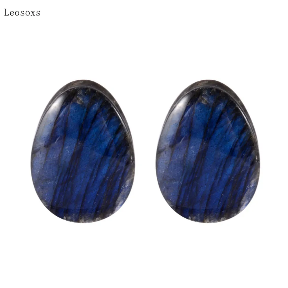 

Leosoxs 2pcs New Product Creative Natural Solid Labradorite Earpiece 6mm-25mm Piercing Jewelry