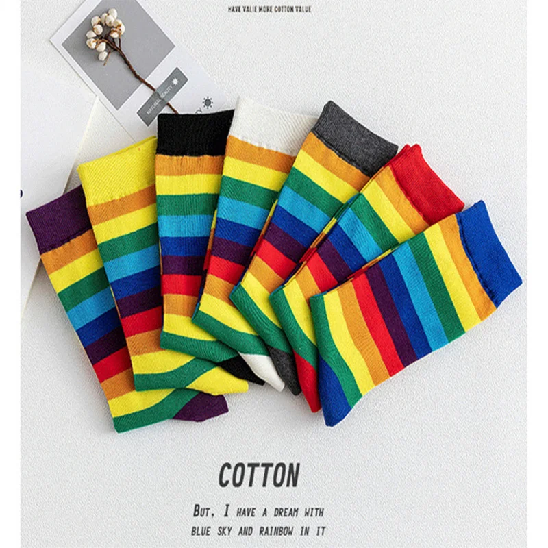 

Women's Fashion Color Rainbow High Socks Casual Streetwear Harajuku Vintage Hiphop Skateboard Socks