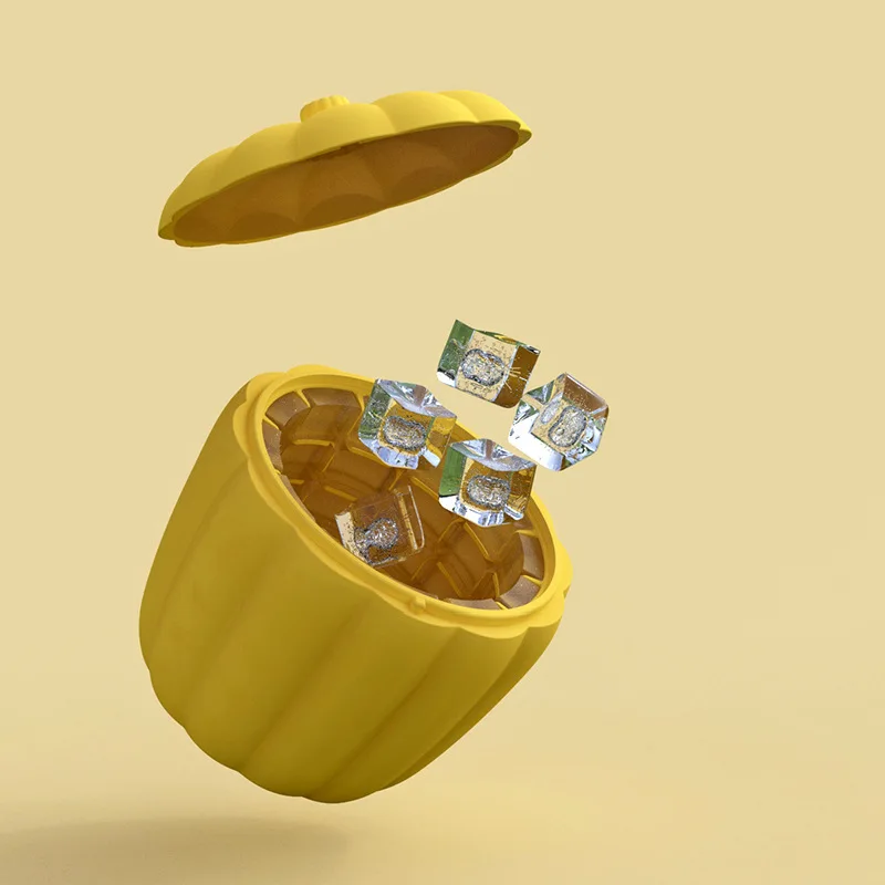 

New Silicone Ice Bucket for Whiskey Wine Cocktail Party Barware Lid Pumpkin Shaped Cube Maker Mold ice tray DIY Kitchen Supplies