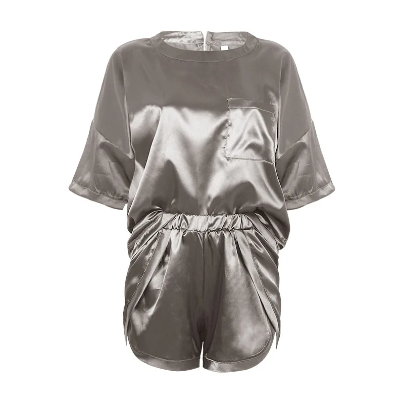 

Mandylandy Spring Solid Color Loose Home Pajamas Sets Women's Elastic Waist Straight Shorts + O-Neck Short Sleeve T-shirt Suit