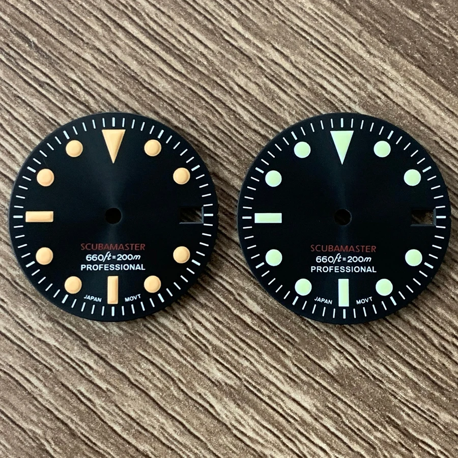 Watch dial parts white vintage dial 28.5mm SKX007 with Japanese NH35 movement 28.5mm green luminous Men‘s watch NH35 case