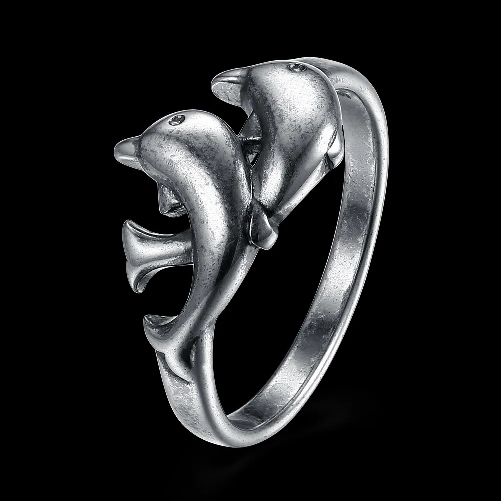 

GOMAYA Antique Silver Plated Women Classic Trendy Hollow Out Design Fish Ring Fit Festival Party Gift Fashion Jewelry Simple