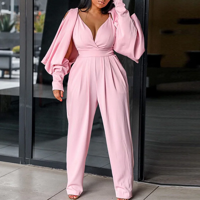 

Women Jumpsuits 2021 VONDA Summer Party V Neck Jumpsuits Office Ladies Overalls Harem Pants Pantalon Femme OL Party Overalls