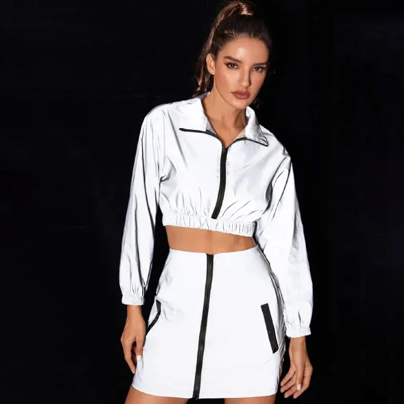 Зимняя мода Светоотражающие женские пальто куртки кроптоп серый цвет новинка