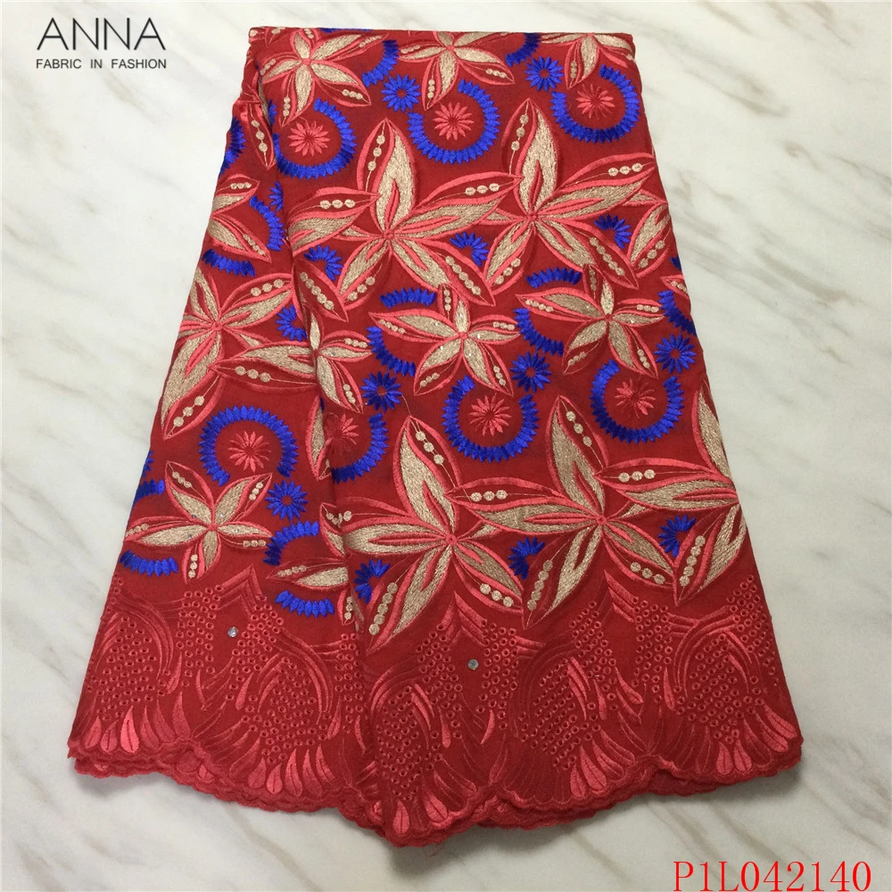 

Anna high quality nigerian dry lace fabric with rhinestone and stone purple 100% cotton swiss voile laces for sewing party dress