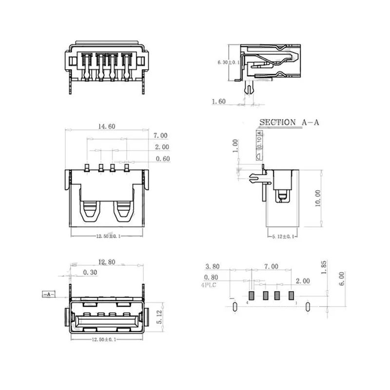 10 шт./лот гнездо USB 4 Pin DIP Тип A задний ряд 2 фута разъем Разъем Розетка с крышкой
