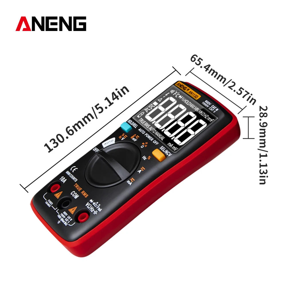 AN113D Digital Multimeter 6000 Counts Electrical Transistor Tester Temperature Auto Ranging AC/DC Voltage Meter for Electrician
